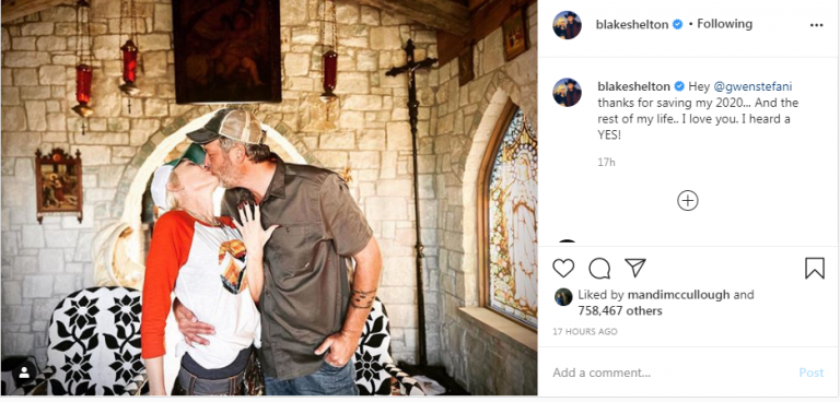 Screenshot from Blake Shelton's Instagram
